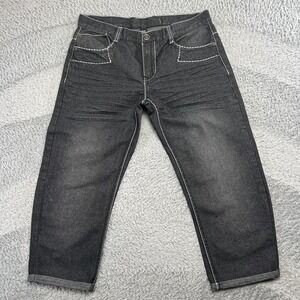 Southpole‎ Premium Jeans Mens 36x24 Gray Straight Embroidered Cropped Denim Y2K